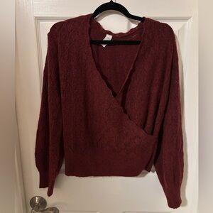 Old Navy Wool-Blend Burgundy Red Wrap Sweater